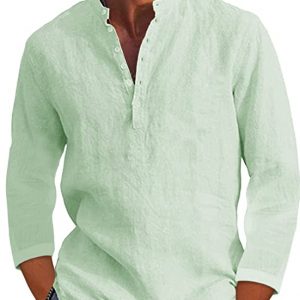 Karlywindow Mens Linen Henley Shirt-1