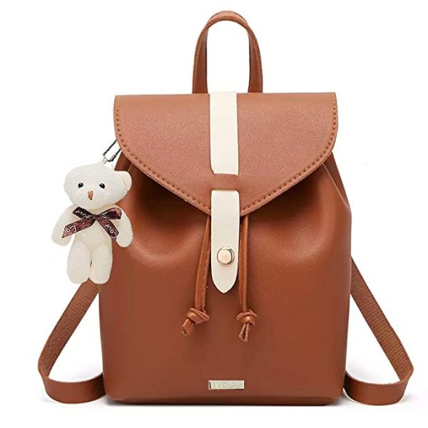 TYPIFY® PU Leather Teddy Keychain Preppy Style Women Backpack