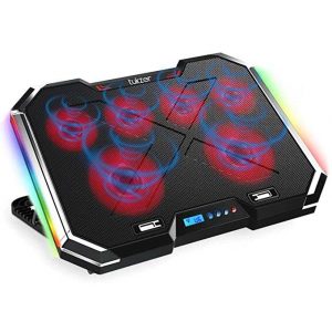 Tukzer RGB Laptop Cooling Pad, Portable Slim Quiet USB Powered Gaming Cooler Stand Chill Mat 6-Red-LED Fans