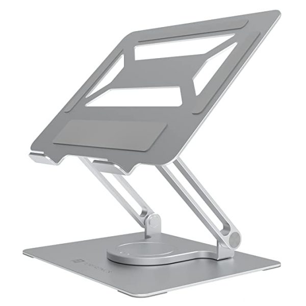 Portronics My Buddy K6 Portable Laptop Stand for Desk with 360° Rotating Base, Multi-Angle Adjustment, Aluminum Alloy, Ergonomic Ventilated Design