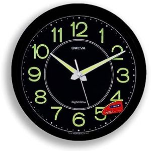 Oreva Night Glow Round Plastic Analog Wall Clock (30.6 cm x 4.25 cm x 30.6 cm, Black, AQ-1837)