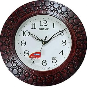 Oreva Plastic Wooden Look Designer Wall Clock (32 x 32 x 4 cm, Brown, AQ 5927)