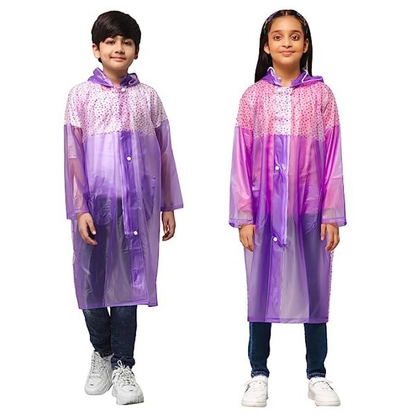 THE CLOWNFISH Drip Dude Series Unisex Kids Waterproof Single Layer PVC Longcoat Raincoat with Adjustable Hood