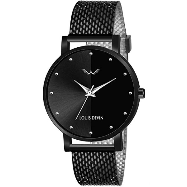 LOUIS DEVIN LD-BK138-BLK Black Mesh Strap Analog Wrist Watch for Women