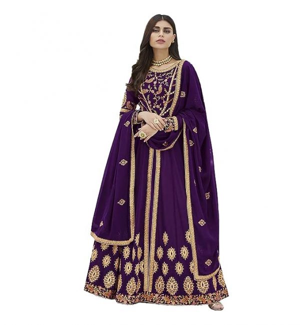 Royal Export Women's Purple Faux georgette and Santoon Anarkali Gown