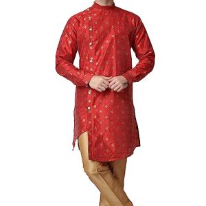 Royal Kurta Men's Jacquard Silk Indowestern Achkan Kurta Pyjama