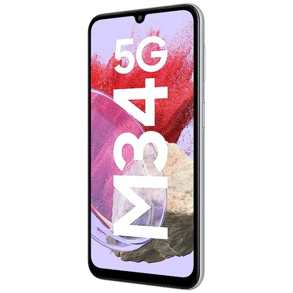 Samsung Galaxy M34 5G (Prism Silver, 6GB, 128GB Storage) 120Hz sAMOLED Display 50MP Triple No Shake Cam 6000 mAh Battery 12GB RAM with RAM Plus Android 13 Without Charger