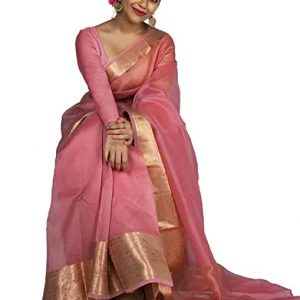 Satrani Women'S Organza Jacquard Border Saree With Unstitched Blouse Piece