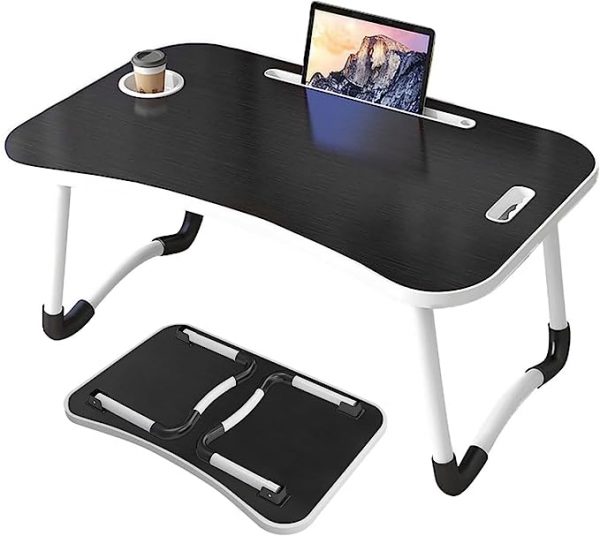 TARKAN Foldable Wooden Laptop Desk for Bed (Walnut Black)