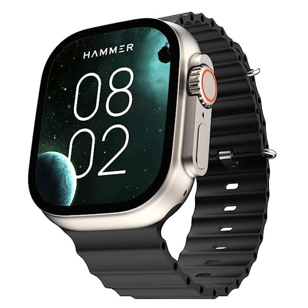 HAMMER Active 2.0 1.95 Display Bluetooth Calling Smart Watch with Metal Body, in-Bulit Games, Wireless Charging, AOD, 600 NITS Brightness