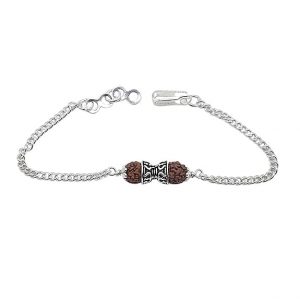 Sahiba Gems Silver Cute Design Rudraksha Bracelet Raksha Bandhan Rakhi (Chandi Rakhi)