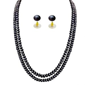 Sri Jagdamba Pearls Dealer Esteem 2 Line Real Natural Hyderabadi Pearls Set For Women and Girl Black Pearl Set