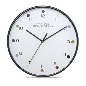 French Connection Elegant Decorative Analog Wall Clock White Dial with Black Case - Size 12 inches - FCWC05-A