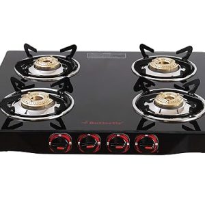 Butterfly Smart 4 Burner Glass Top Gas Stove Manual Ignition Scratch Resistant Toughened Glass