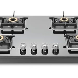 Sujata Gas Stove 4 Burners 9 Years Warranty Chulah for Cooking, ISI Certified, 360° Rotating Brass Gas Nozzle