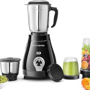 Longway Reo 550 Watt Mixer Grinder with 4 Jars for Grinding, Mixing, Blending, Juicing with Powerful Motor