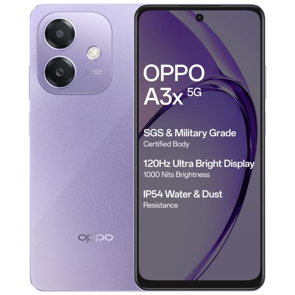 OPPO A3X 5G (Starry Purple, 4GB RAM, 64GB Storage) 6.67 HD+ 120Hz Refresh Rate Screen